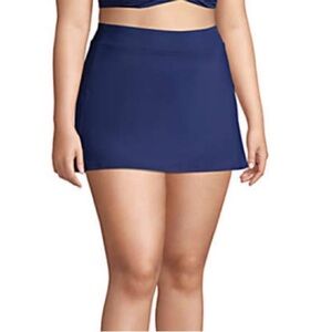 Lands End Navy blue Swim Skirt Attached‎ Panty front slit Sz 18